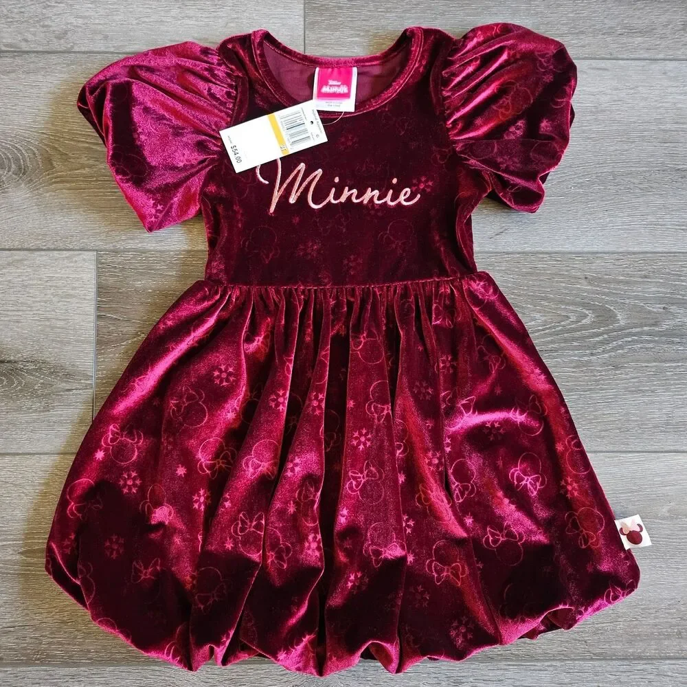 Disney Junior Minnie Mouse 3T Velvet embossed Bubble dress Super SOFT NWT $54
